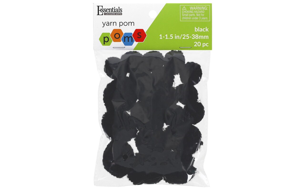 Essentials By Leisure Arts Yarn Pom Poms - Black - 1" To 1.5" 20 Piece Pom Poms Arts And Crafts Gray Pompoms For Crafts Craft Puff Balls For Crafts